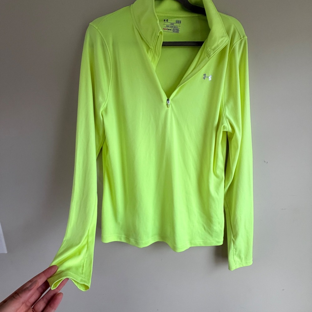 Under Armour 1/4 Zip Pullover Women Large Neon Yellow Stretch Athleisure HiVis